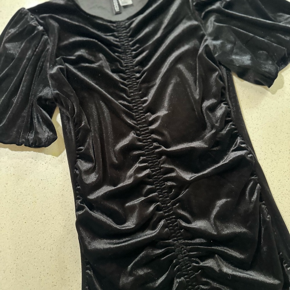 Divided by H&M Black Ruched Bodycon Dress Puff Sleeve - Picture 2 of 3